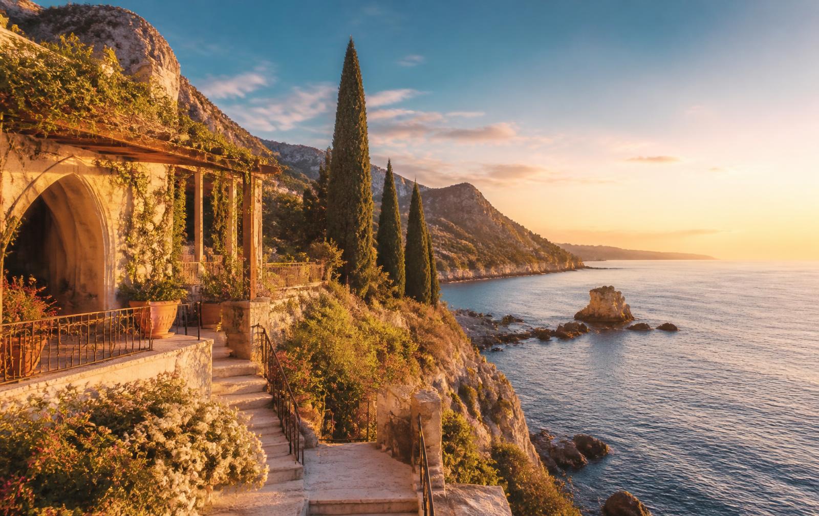 Mediterranean coastline at golden hour